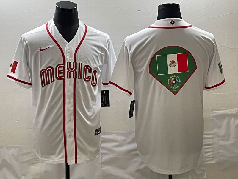 Men 2023 World Cub Mexico Blank White green Nike MLB Jersey->more jerseys->MLB Jersey